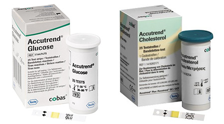 Тест-полоски Аккутренд для анализатора Accutrend Plus на холестерин и глюкозу